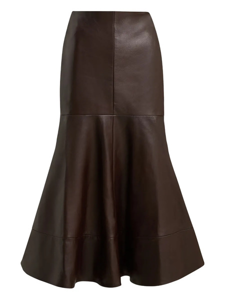  Brandon Maxwell Preston Leather Midi Skirt - Brown 