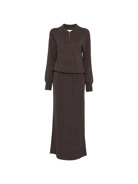  Brandon Maxwell Sabine Quarter-zip Maxi Dress - Brown 