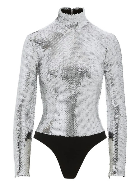  Brandon Maxwell Sequinned Mock-neck Bodysuit - Silver 