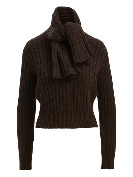  Brandon Maxwell The Ryan Scarf-detail Ribbed Jumper - Brown 