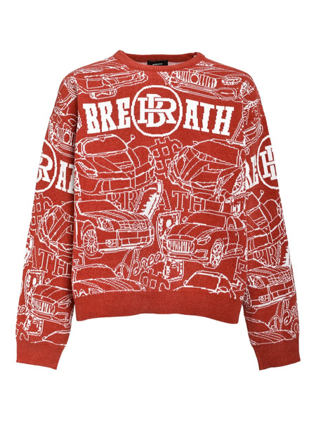  Breath Car-pattern Sweater - Red 