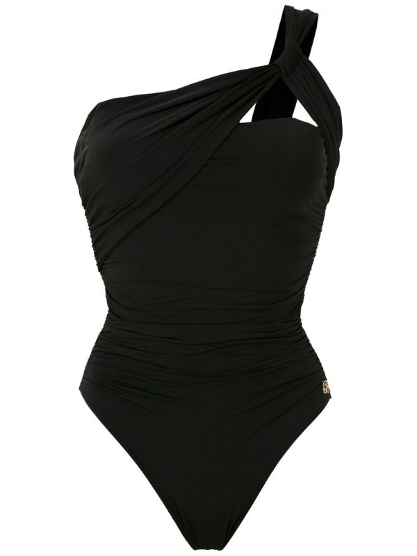  Brigitte Draped One-shoulder Swimsuit - Black 