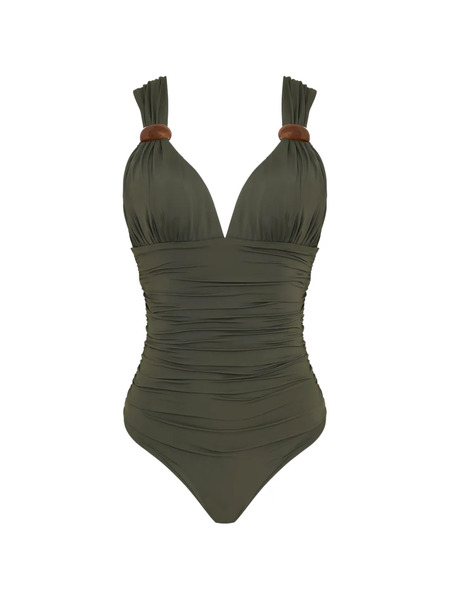  Brigitte Eli Ruched Ring-detail Swimsuit - Green 
