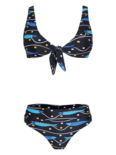  Brigitte Fish-print Bikini Set - Blue 