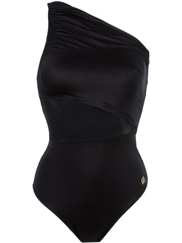  Brigitte One Shoulder Draped Swimsuit - Black 