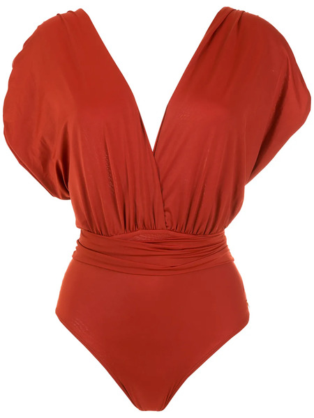  Brigitte Ruched V-neck Swimsuit - Brown 