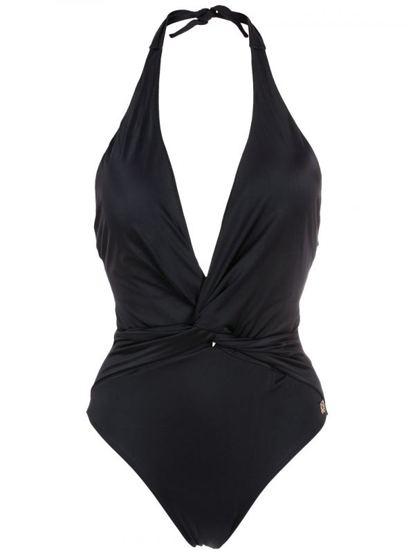  Brigitte Twist-detail Halterneck Swimsuit - Black 