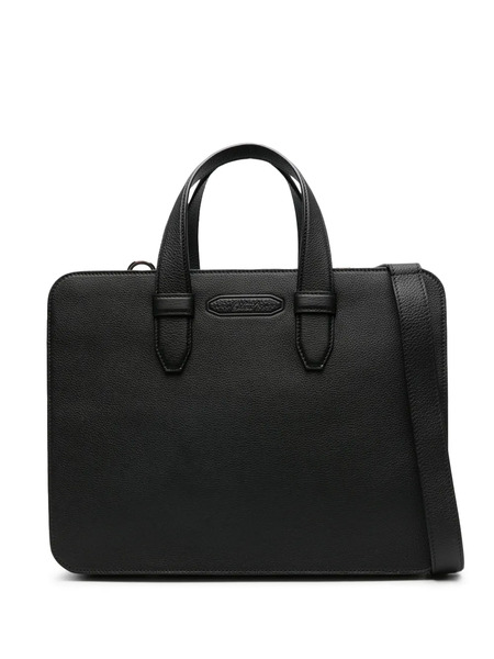  Brioni Logo-embossed Leather Briefcase - Black 