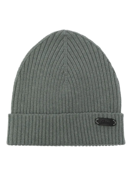  Brioni Logo-patch Ribbed-knit Beanie - Green 