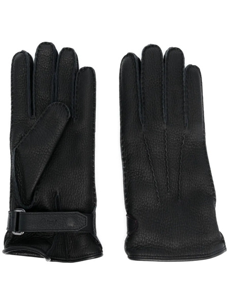  Brioni Touch-strap Leather Gloves - Black 