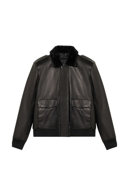  Brooks Brothers Fur Collar Leather Jacket - Black 