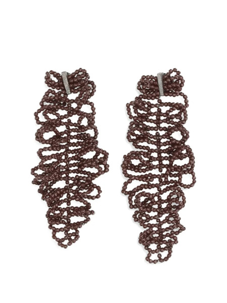 Brunello Cucinelli Beaded Leaf Earrings - Red 