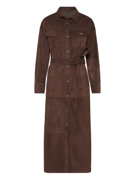  Brunello Cucinelli Belted Suede Shirt Dress - Brown 