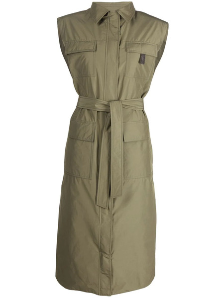  Brunello Cucinelli Belted-waist Sleeveless Coat - Green 