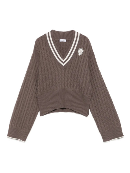  Brunello Cucinelli Cable-knit V-neck Sweater - Brown 
