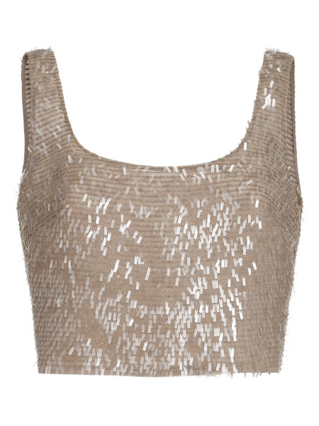  Brunello Cucinelli Cascade-embroidery Cropped Top - Neutrals 