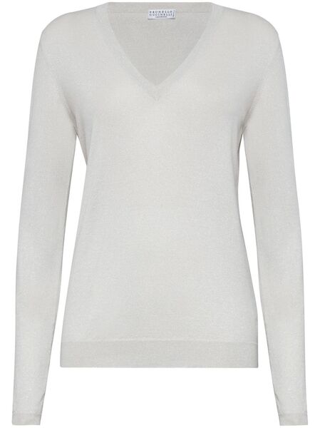  Brunello Cucinelli Cashmere-blend V-neck Jumper - Neutrals 