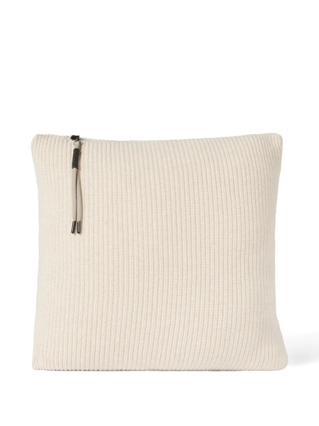  Brunello Cucinelli Cashmere English Rib Knit Cushion With Shiny Zipper Pull - Neutrals 