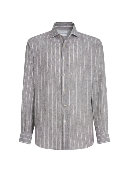  Brunello Cucinelli Chalk Stripe Pointed-collar Shirt - Brown 