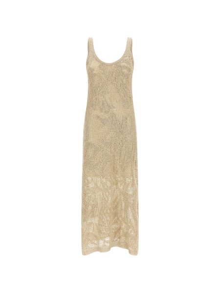  Brunello Cucinelli Crochet Midi Dress - Neutrals 