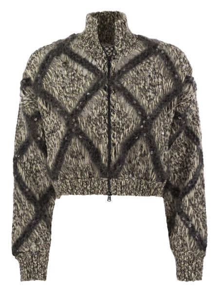  Brunello Cucinelli Diamond-pattern Cardigan - Neutrals 