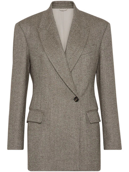  Brunello Cucinelli Double-breasted Herringbone Blazer - Brown 