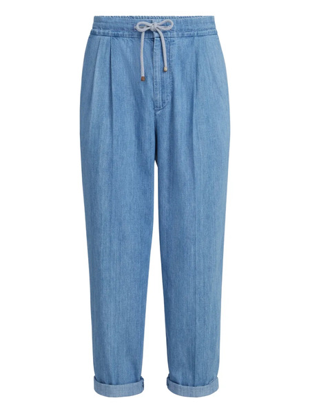  Brunello Cucinelli Drawstring-waist Pleated Jeans - Blue 