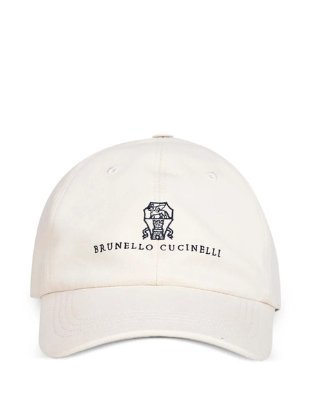  Brunello Cucinelli Embroidered Crest Logo Cap - White 