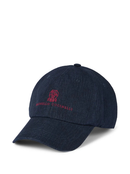  Brunello Cucinelli Embroidered-logo Linen Baseball Cap - Blue 