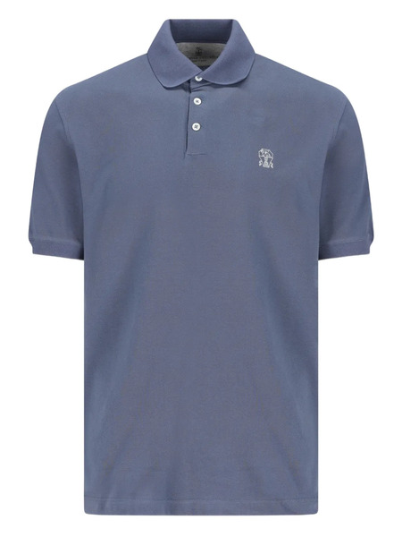  Brunello Cucinelli Embroidered-logo Polo Shirt - Blue 