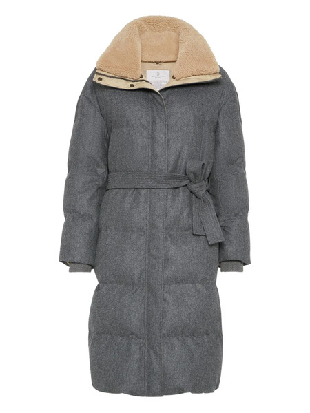  Brunello Cucinelli Flannel Shearling-collar Down Coat - Grey 