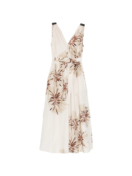  Brunello Cucinelli Floral Belted Midi Dress - Neutrals 