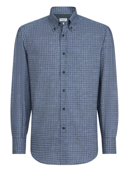  Brunello Cucinelli Flower-print Button-down Collar Shirt - Blue 