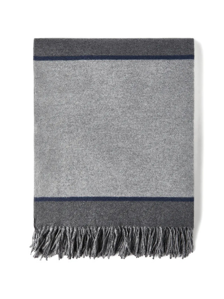  Brunello Cucinelli Fringed Striped Silk Throw Blanket - Grey 