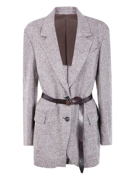  Brunello Cucinelli Herringbone Belted Jacket - Brown 
