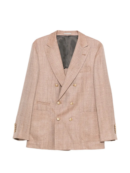  Brunello Cucinelli Herringbone Double-breasted Jacket - Brown 