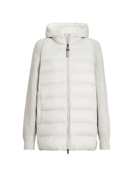  Brunello Cucinelli Hooded Knit-sleeve Jacket - White 