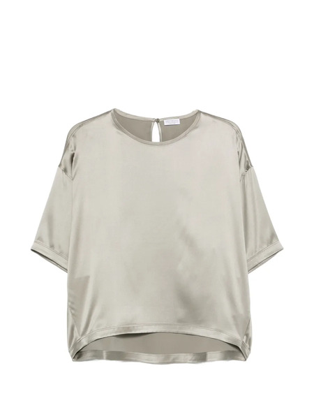  Brunello Cucinelli Keyhole Silk Top - Grey 