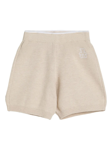  Brunello Cucinelli Kids Bernie Baby Knitted Bear-logo Shorts - Neutrals 