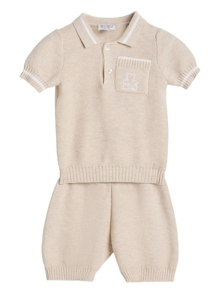  Brunello Cucinelli Kids Bernie Baby Knitted Shorts Set - Neutrals 