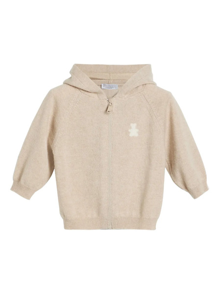  Brunello Cucinelli Kids Bernie Hooded Bear-logo Sweatshirt - Neutrals 