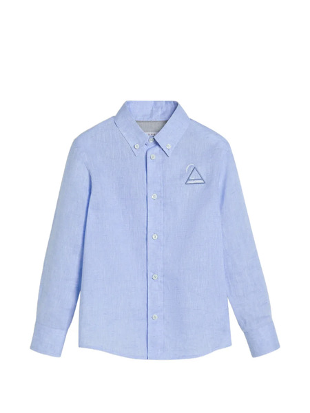  Brunello Cucinelli Kids Button-down Collar Motif Linen Shirt - Blue 