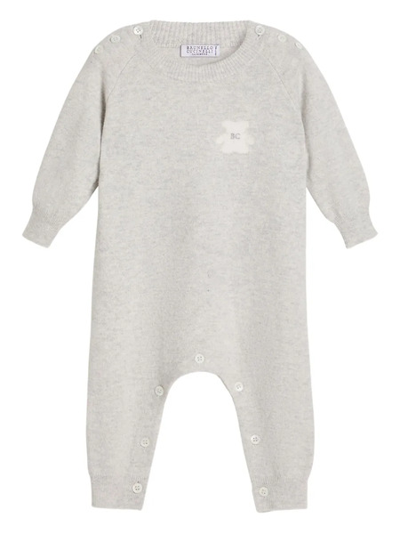  Brunello Cucinelli Kids Button-embellished Teddy-appliqué Romper - Grey 
