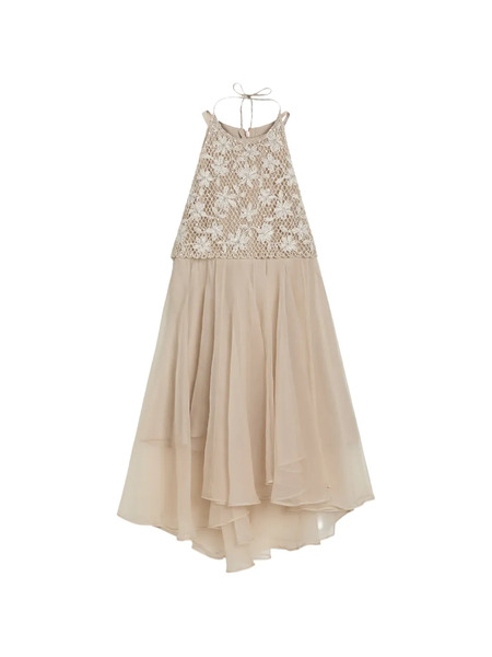  Brunello Cucinelli Kids Daisy-embroidery Beaded Silk Dress - Neutrals 