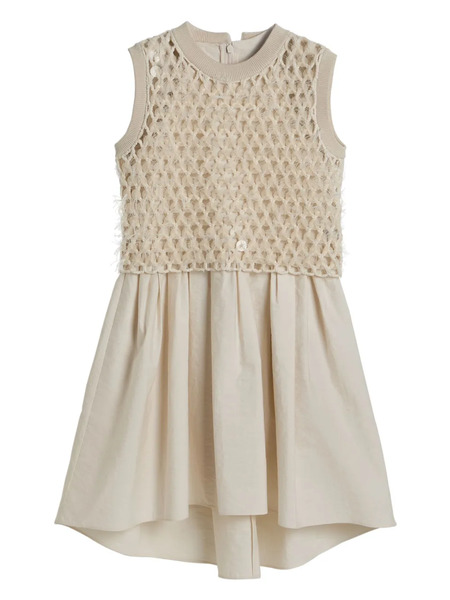 Brunello Cucinelli Kids Dazzling Embroidered Dress - Neutrals 