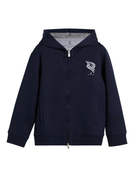  Brunello Cucinelli Kids Double-cloth Zip Hoodie - Blue 