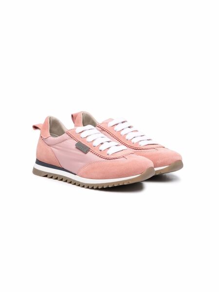  Brunello Cucinelli Kids Embellished Suede-panelled Sneakers - Pink 