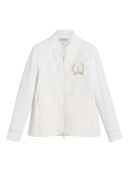  Brunello Cucinelli Kids Embroidered-logo Zip-up Sweatshirt - White 