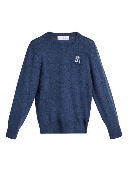  Brunello Cucinelli Kids Embroidered Wool-cashmere Sweater - Blue 