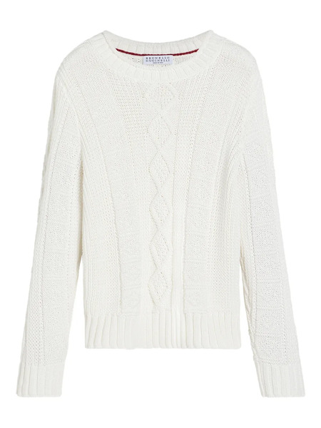  Brunello Cucinelli Kids Fisherman-cable Sweater - White 